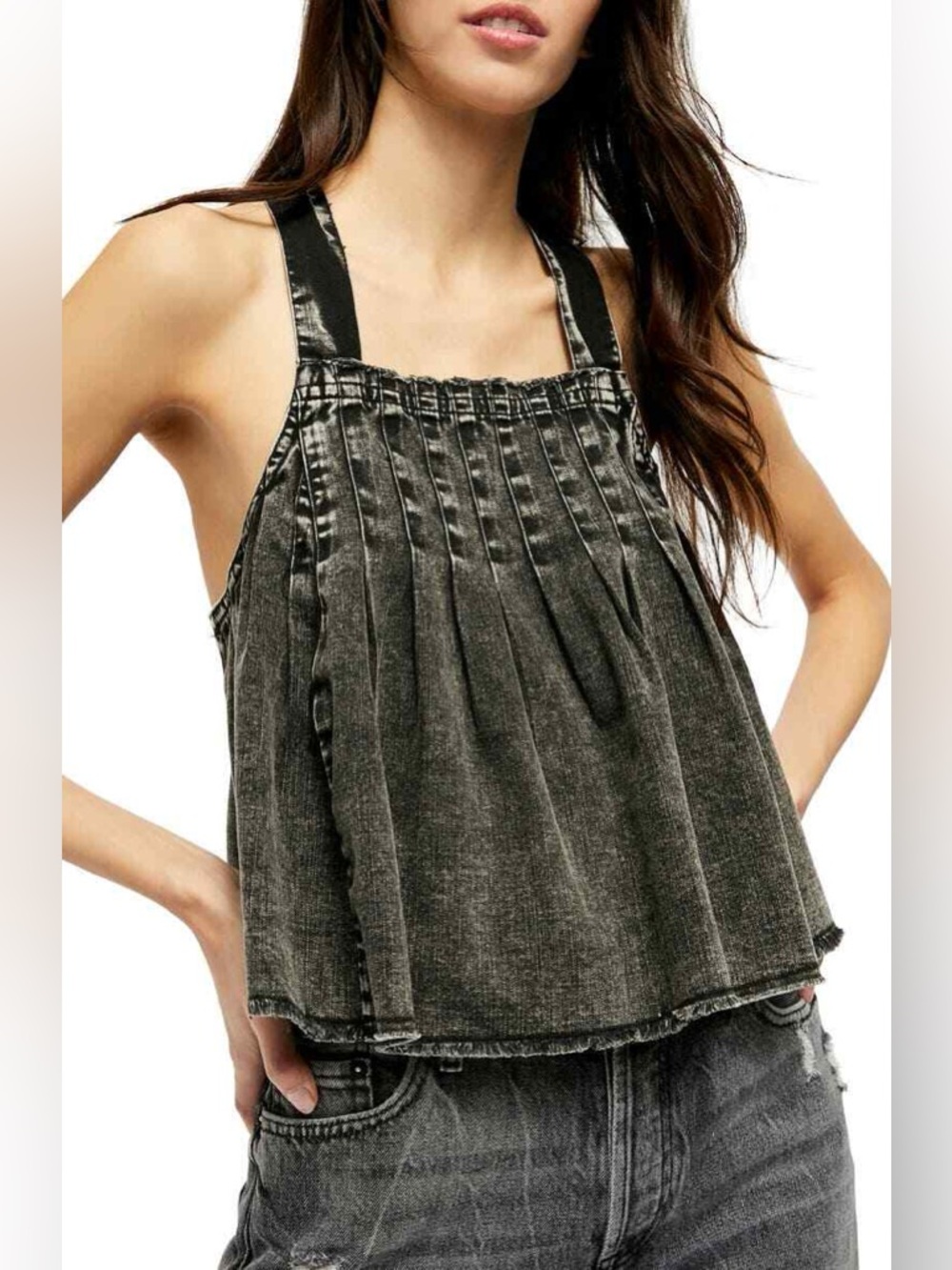 Free People Marina Denim Top in Washed Black